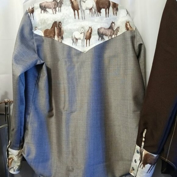 NEW Mens Western Cowboy Snap up Shirt M Dark or Light brown Horses yokes & Cuffs - Picture 6 of 12